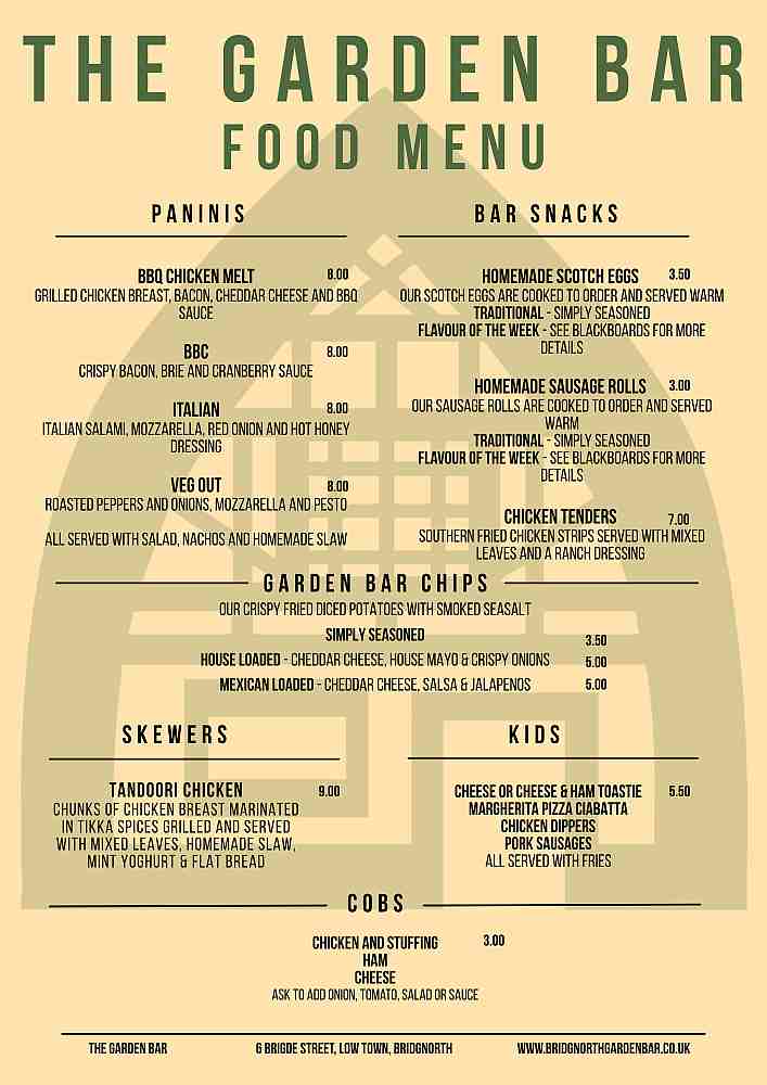 Cafe Bar Menu
